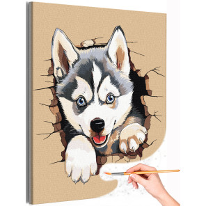 1 Щенок сибирской хаски Животные Собака Лайка Раскраска картина по номерам на холсте