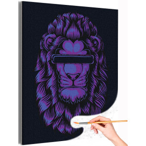 1 Фиолетовый неоновый лев / Животные Раскраска картина по номерам на холсте с неоновой краской