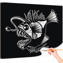 Рыба удильщик Животные Черно белая Стильная Интерьерная Раскраска картина по номерам на холсте