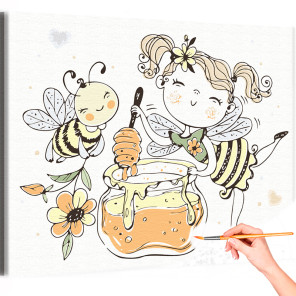 1 Фея с пчелкой и медом Девочка Для детей Детские Для девочек Раскраска картина по номерам на холсте