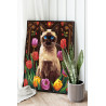2 Портрет сиамского кота с тюльпанами Животные Котики Кошки Цветы Голубые глаза 100х125 Раскраска картина по номерам на холсте