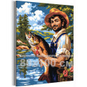 Мужчина на рыбалке Люди Рыбак Большая рыба Для кухни Река Природа Романтика Стильная Интерьерная 80х100 Раскраска картина по номерам на холсте