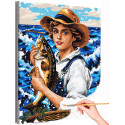 Молодой мужчина на рыбалке Люди Рыбак Большая рыба Для кухниРека Природа Романтика Стильная Интерьерная Раскраска картина по номерам на холсте