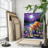 3 Лиса на пруду с ирисами Животные Лисичка Рыжая Пейзаж Природа Цветы Лунная ночь Яркая Раскраска картина по номерам на холсте