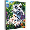 Снежный барс в цветах Животные Хищники Природа лето 100х125 Раскраска картина по номерам на холсте
