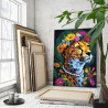  Портрет гепарда в цветах Животные Леопард Яркая Стильная Интерьерная 80х100 Раскраска картина по номерам на холсте с неоновыми 