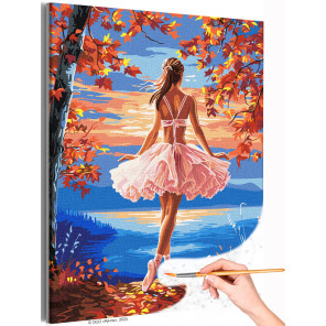  Балерина на природе Люди Девушка Танец Балет Осень Озеро Рассвет Раскраска картина по номерам на холсте AAAA-NK762