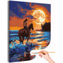 Девушка на лошади у моря Люди Животные Закат Океан Конь Романтика Яркая Лето Раскраска картина по номерам на холсте