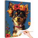 Той терьер в ярких цветах Животные Собака Чихуахуа Щенок Лето Портрет Раскраска картина по номерам на холсте