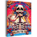Скелет с льющимся чаем Таро Цветы Эзотерика Мем Чаепитие Яркая Плакат Для кухни 80х100 Раскраска картина по номерам на холсте с неоновыми красками
