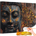Лицо Будды Скульптура Религия Буддизм Эстетика С золотом Интерьерная Раскраска картина по номерам на холсте с металлической краской
