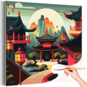 Домик в Китае Городской пейзаж Природа Рассвет Закат Раскраска картина по номерам на холсте