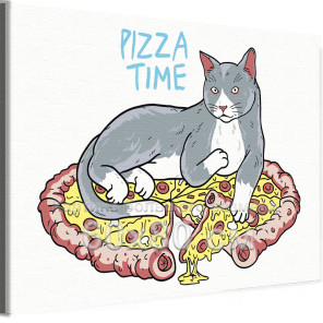 Кошка на пицце Еда Кот Животные Смешные Для детей Детские 60х80 Раскраска картина по номерам на холсте