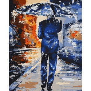 Мужчина под зонтом Раскраска картина по номерам на холсте
