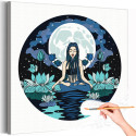 Девушка с лотосами при полной луне Люди Природа Эзотерика Фэнтези Йога Ночь Раскраска картина по номерам на холсте
