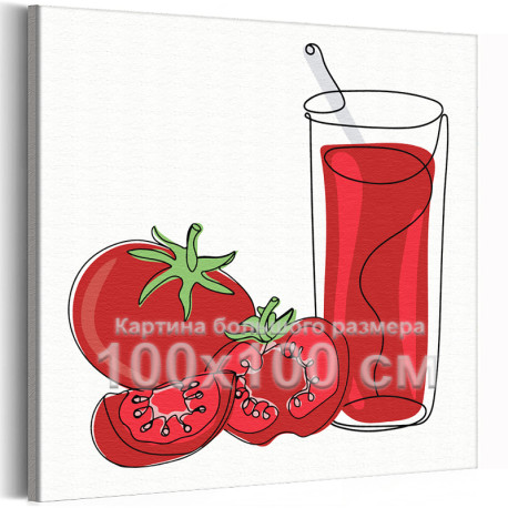 Томатный сок Коллекция Line Натюрморт Еда Для кухни Интерьерная 100х100 Раскраска картина по номерам на холсте