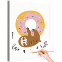 Ленивец с пончиком донатс Животные Еда Для детей Детские Раскраска картина по номерам на холсте