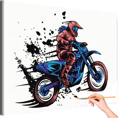 1 Женщина на мотоцикле Мотокросс Девушка Спорт Люди Раскраска картина по номерам на холсте