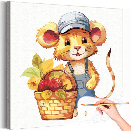1 Тушканчик с ягодами Животные Мышь Для детей Детская Раскраска картина по номерам на холсте