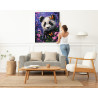 6 Маленькая панда с цветами и бабочками Животные Медведь Яркая 100х125 Раскраска картина по номерам на холсте