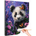 Маленькая панда с цветами и бабочками Животные Медведь Яркая Раскраска картина по номерам на холсте