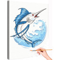 Голубой марлин на волне Рыба Море Океан Раскраска картина по номерам на холсте