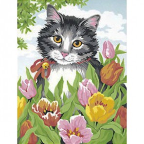 Котенок в тюльпанах 91125 Раскраска по номерам Dimensions