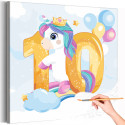 Радужный единорог с цифрой десять Коллекция Сute unicorn Праздник Для девочек Детские Для детей Небо Раскраска картина по номерам на холсте