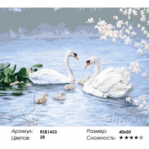 Количество цветов и сложность Лебединая семья Раскраска картина по номерам акриловыми красками на холсте