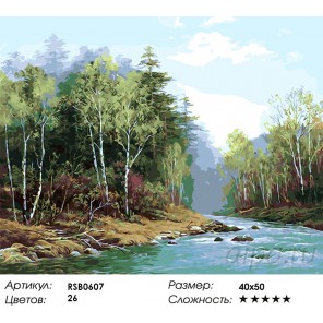 Количество цветов и сложность Быстрая речка Раскраска картина по номерам акриловыми красками на холсте