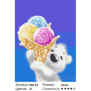 Количество цветов и сложность Медвежонок с мороженым Раскраска картина по номерам акриловыми красками на холсте Белоснежка