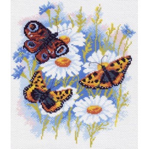 Бабочки на ромашках Ткань с рисунком Матренин посад