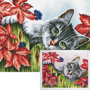 Котенок в саду Алмазная мозаика на подрамнике Цветной