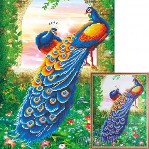 Два павлина Алмазная мозаика на подрамнике Цветной