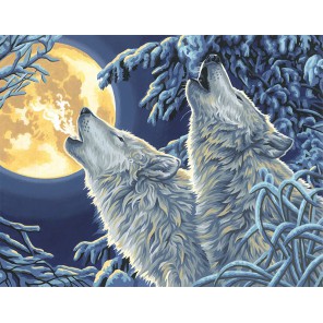 Волки в лунном свете Раскраска картина по номерам акриловыми красками Dimensions - пример оформления в рамку