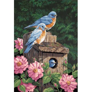 Синие птички в саду Раскраска картина по номерам акриловыми красками Dimensions