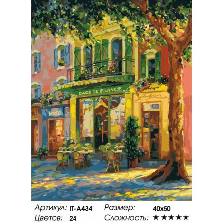 Количество цветов и сложность Французское кафе (художник Haixia Liu) Раскраска по номерам акриловыми красками на холсте Iteso