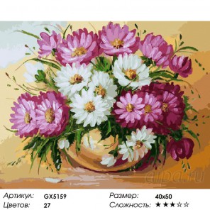 Количество цветов и сложность Вазочка хризантем Раскраска картина по номерам акриловыми красками на холсте