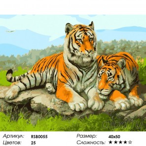 Количество цветов и сложность Тигры Раскраска картина по номерам на холсте