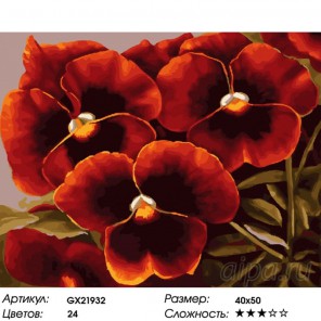 Количество цветов и сложность Бордовые анютины глазки Раскраска картина по номерам на холсте