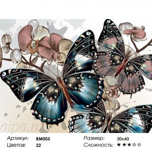 Бабочки и орхидеи Раскраска - открытка по номерам с декором Color Kit