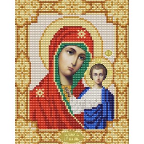 Пример оформления в рамке Казанская Богородица Канва с рисунком для вышивки бисером Конек 9111