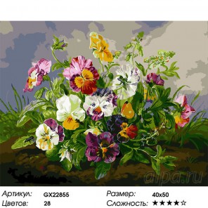 Количество цветов и сложность Пестрые анютины глазки Раскраска картина по номерам на холсте GX22855