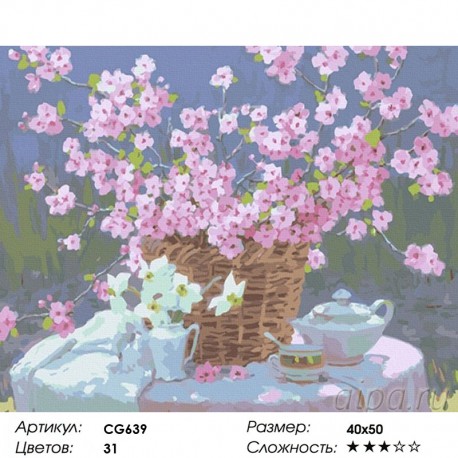 Сложность и количество цветов Весенний натюрморт Раскраска по номерам на холсте Color Kit CG639