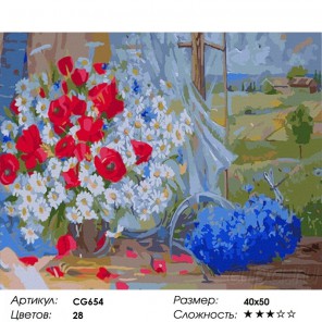 Полевые цветы Раскраска по номерам акриловыми красками на холсте Color Kit