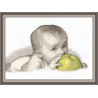 Пример оформления в рамке Малыш с яблоком Набор для вышивания Овен 511