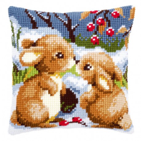 Кролики на снегу Набор для вышивания подушки VERVACO
