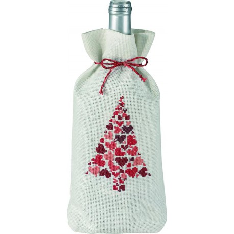 Новогодняя ёлка с сердцами Набор для вышивания мешочка для бутылки PERMIN