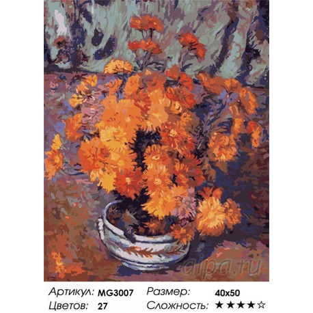 Количество цветов и сложность Ваза с хризантемами ( художник Арман Гийомен) Раскраска (картина) по номерам на холсте Menglei MG3