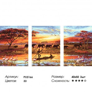 Сложность и количество цветов Африка Триптих Раскраска по номерам на холсте PX5166